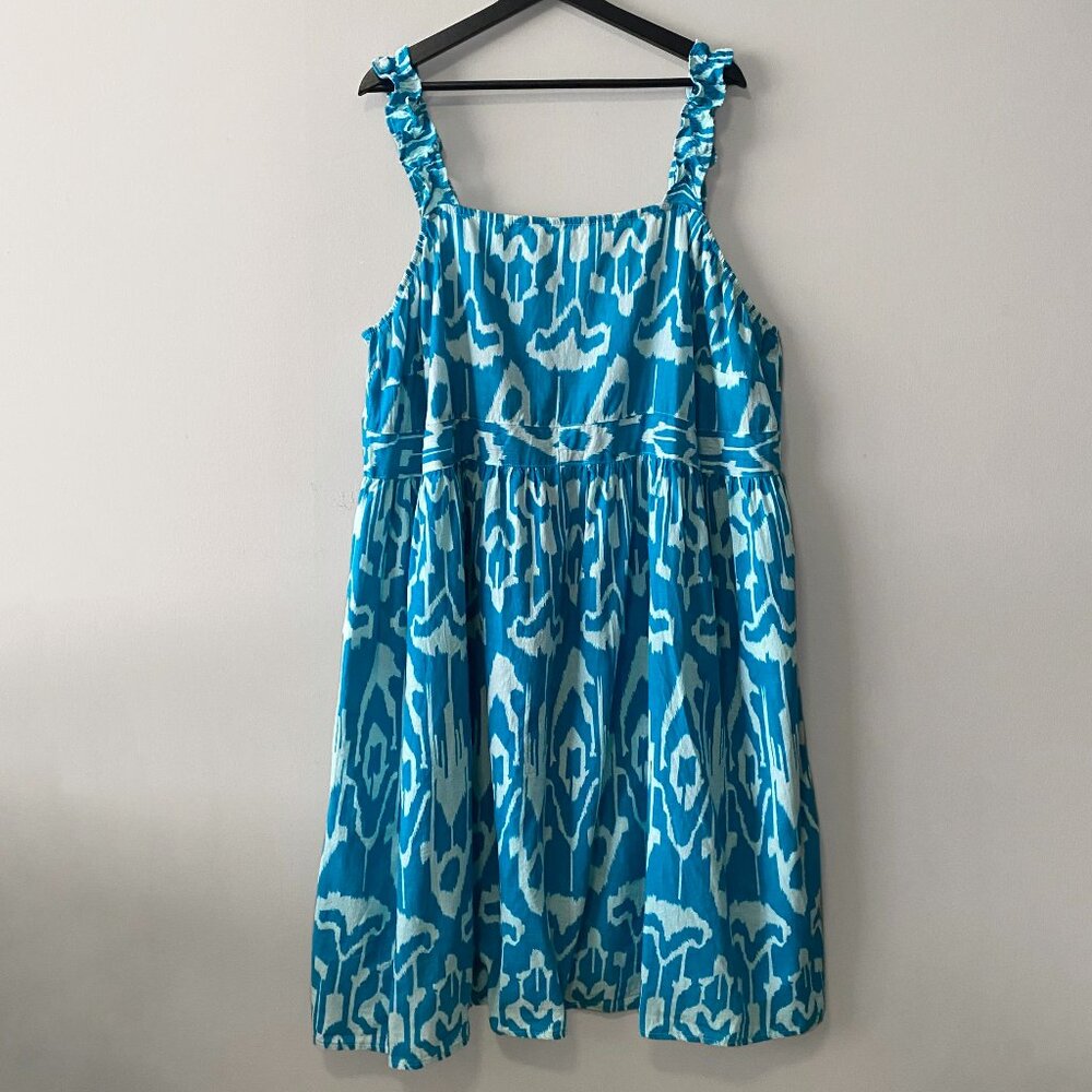 Handmade Plus Size Cotton Blue Pattern Elastic Straps Dress